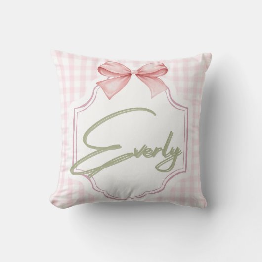 Gepersonaliseerde Everly Baby Girl Nursery Bow & G Kussen (Voorkant)