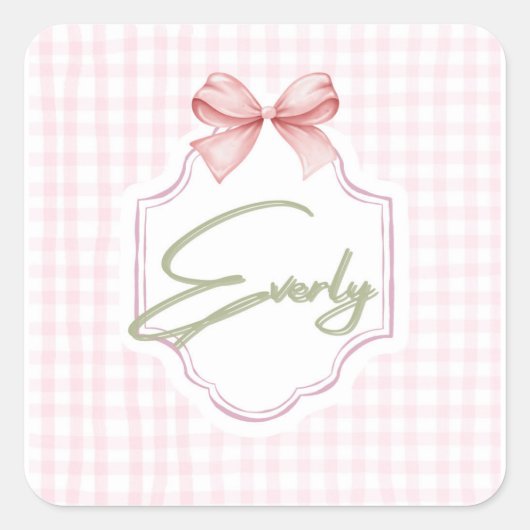Gepersonaliseerde Everly Baby Girl Nursery Bow & G Vierkante Sticker (Voorkant)