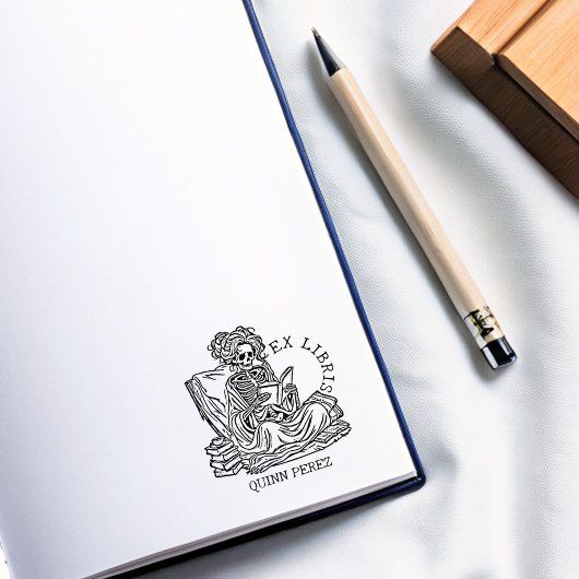 Gepersonaliseerde Ex Libris Lady Skull Bookplate Rubberstempel
