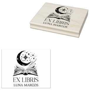 Gepersonaliseerde Ex Libris met een boek en sterre Rubberstempel