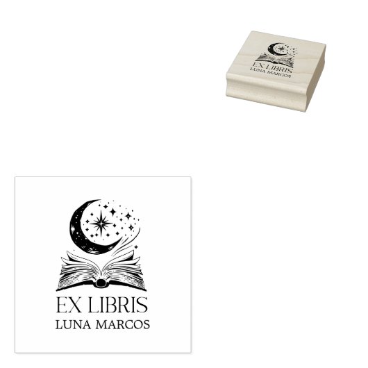 Gepersonaliseerde Ex Libris met een boek en sterre Rubberstempel (Gestempeld)