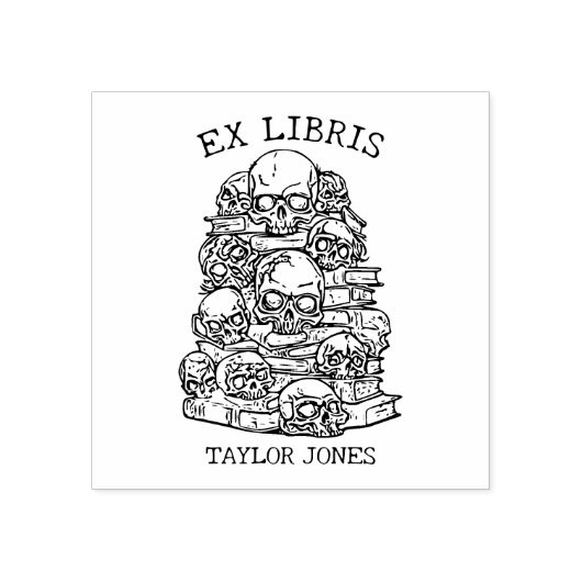 Gepersonaliseerde Ex Libris Skulls Boekplaat Rubberstempel (Afrduk)