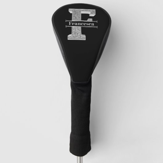 Gepersonaliseerde F Initiaal Silver Monogram Jouw  Golfheadcover (Voorkant)