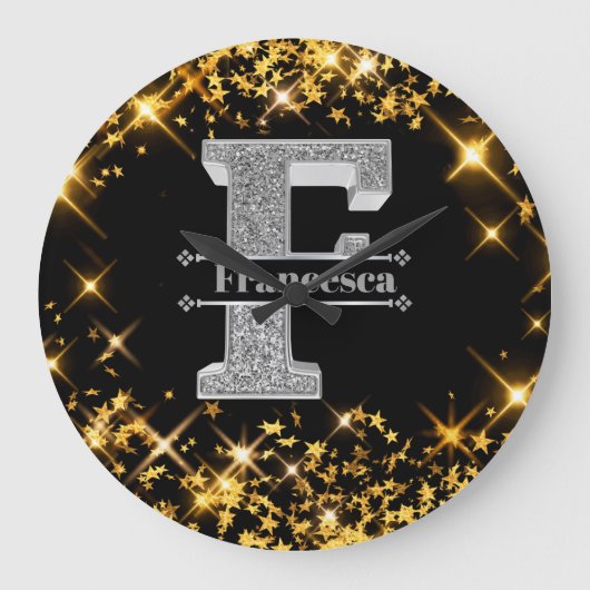 Gepersonaliseerde F Initiaal Silver Monogram Jouw  Grote Klok (Voorkant)