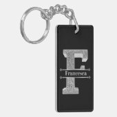 Gepersonaliseerde F Initiaal Silver Monogram Jouw  Sleutelhanger (Voorkant Links)