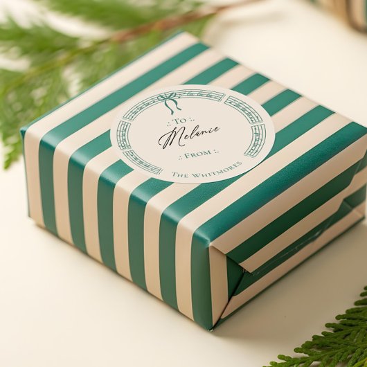 Gepersonaliseerde fa la  bladmuziek van & naar ronde sticker