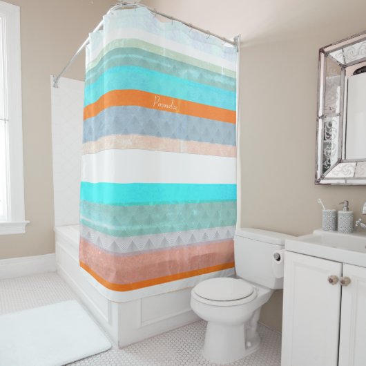 Gepersonaliseerde Faded & Weathered Stripes Douchegordijn (In situ)