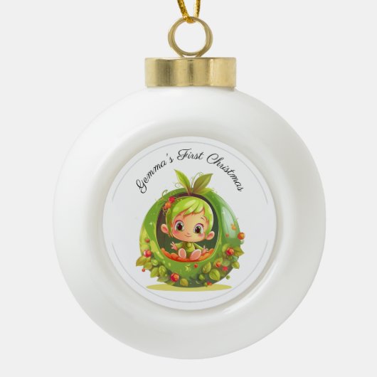 Gepersonaliseerde Fairy Baby's Eerste Kerstmis Keramische Bal Ornament (Voorkant)