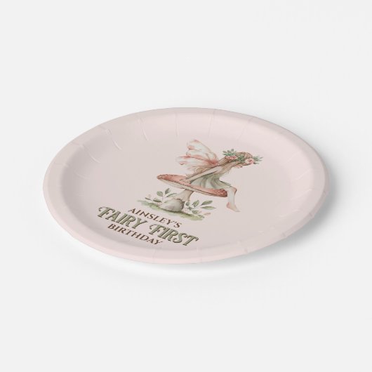 Gepersonaliseerde Fairy Eerste Roze 1e Verjaardags Papieren Bordje (Gekanteld)