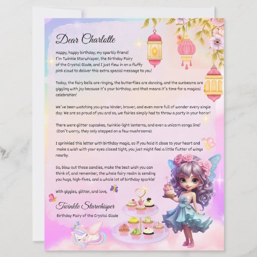 Gepersonaliseerde Fairy Happy Birthday Letter voor (Voorkant)