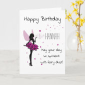 Gepersonaliseerde Fairy Verjaardag Kaart - Roze (Gele Bloem)