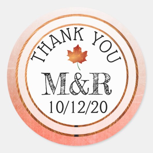 Gepersonaliseerde 'Fall Leaves Monogram Wedding St Ronde Sticker (Voorkant)