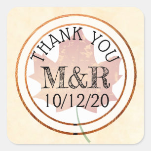Gepersonaliseerde 'Fall Leaves Monogram Wedding St Vierkante Sticker