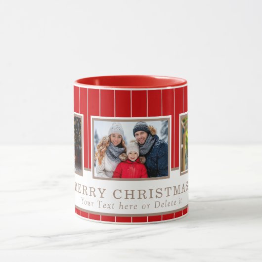 Gepersonaliseerde Familie 3 Foto Collage Kerstmis Mok (Midden)