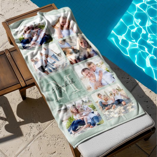 Gepersonaliseerde Familie 7 Foto's Collage - Monog Strandlaken