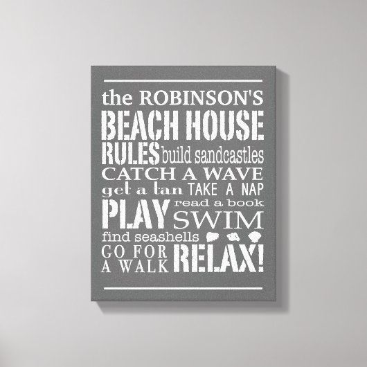 Gepersonaliseerde familie Beach House regels grijs Canvas Afdruk (Voorkant)