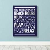 Gepersonaliseerde familie Beach House Regels Marin Canvas Afdruk (Insitu (Houten vloer))