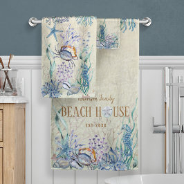 Gepersonaliseerde familie Beach House Zee Life Bad Handdoek
