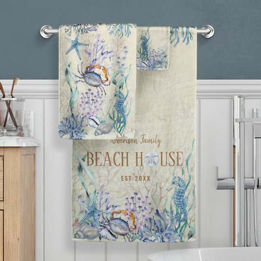 Gepersonaliseerde familie Beach House Zee Life Bad Handdoek