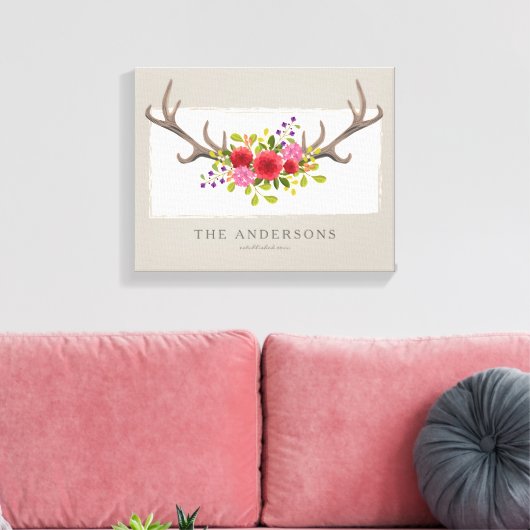 Gepersonaliseerde familie Bloemen Herten Antler |  Canvas Afdruk (Insitu (Woonkamer))