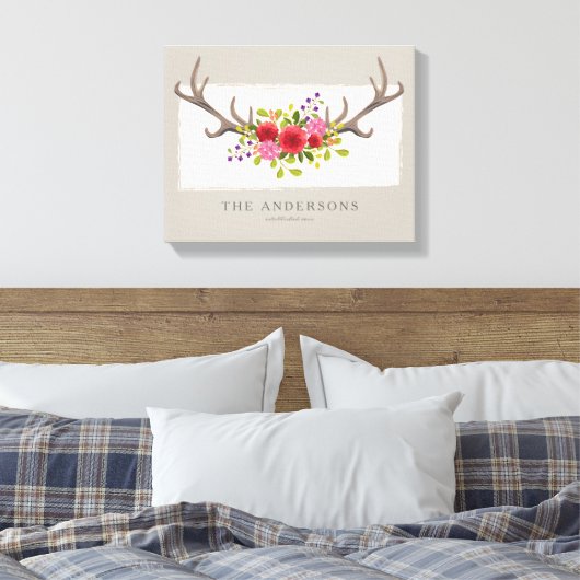 Gepersonaliseerde familie Bloemen Herten Antler |  Canvas Afdruk (Insitu (Slaapkamer))
