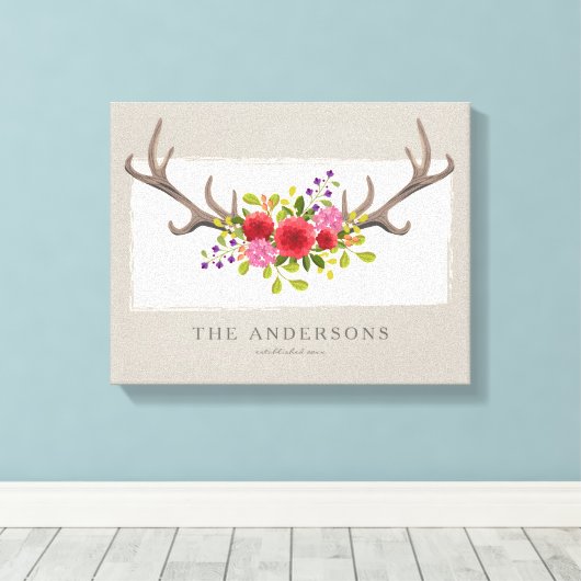Gepersonaliseerde familie Bloemen Herten Antler |  Canvas Afdruk (Insitu (Houten vloer))