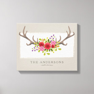 Gepersonaliseerde familie Bloemen Herten Antler    Canvas Afdruk