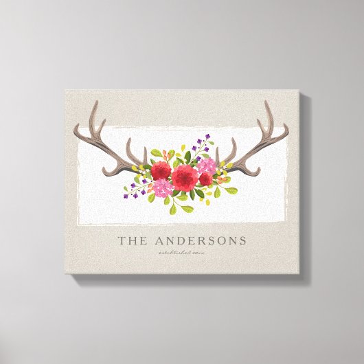 Gepersonaliseerde familie Bloemen Herten Antler | Canvas Afdruk (Voorkant)