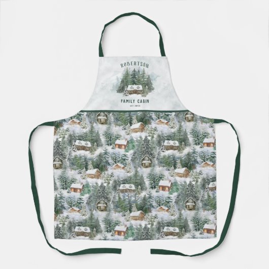 Gepersonaliseerde familie Cabin Winter Pine Forest Schort (Voorkant)