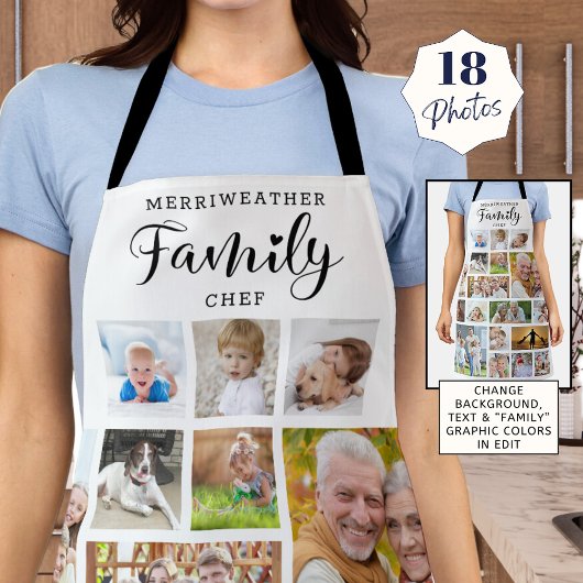 Gepersonaliseerde FAMILIE CHEF-KOK 18 Foto Collage Schort