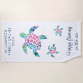 Gepersonaliseerde familie cruise vakantie Zee schi Strandlaken (Voorkant)