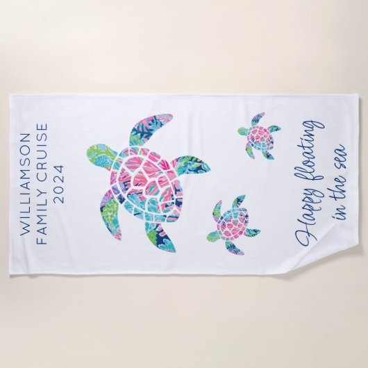 Gepersonaliseerde familie cruise vakantie Zee schi Strandlaken (Voorkant)