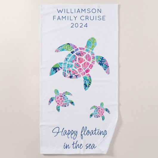 Gepersonaliseerde familie cruise vakantie Zee schi Strandlaken (Voorkant)