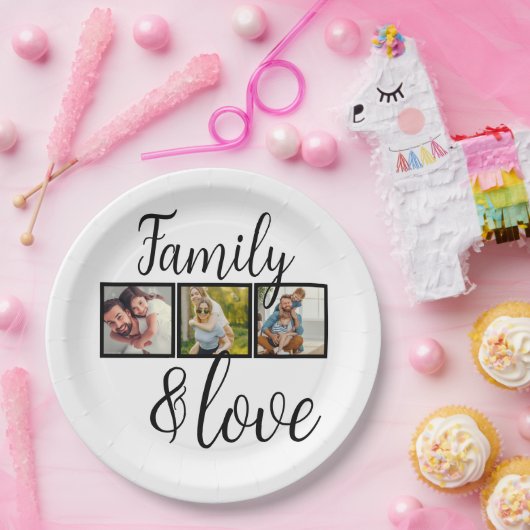 Gepersonaliseerde familie- en liefdesfotocollage papieren bordje (Feest)