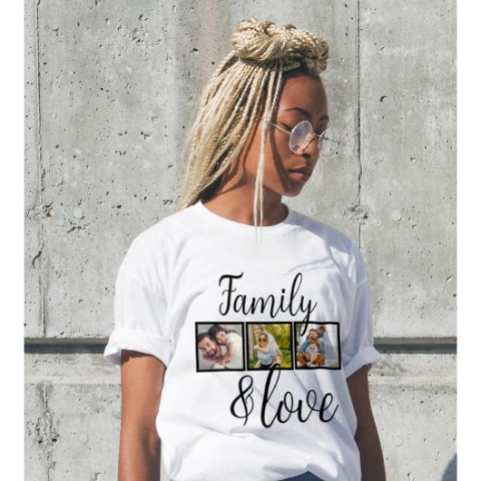 Gepersonaliseerde familie- en liefdesfotocollage t-shirt