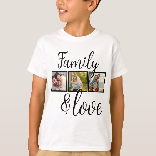 Gepersonaliseerde familie- en liefdesfotocollage t-shirt (Voorkant)