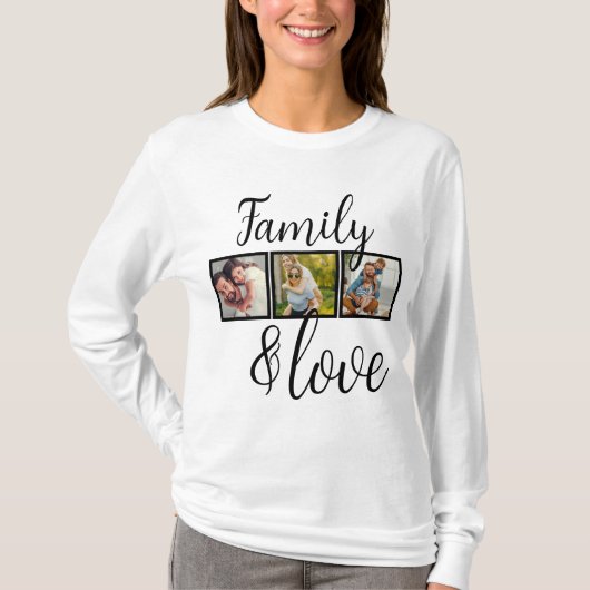 Gepersonaliseerde familie- en liefdesfotocollage t-shirt (Voorkant)