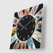 Gepersonaliseerde familie foto Collage Black Vierkante Klok (Hoek)