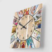 Gepersonaliseerde familie Foto Collage Pine Wood Vierkante Klok (Hoek)