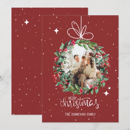 Gepersonaliseerde familie foto Garland rode kerst Feestdagenkaart (Voorkant / Achterkant)
