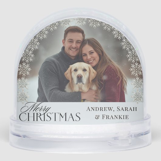 Gepersonaliseerde familie foto hond vrolijk kerstf sneeuwbol (Achterkant)