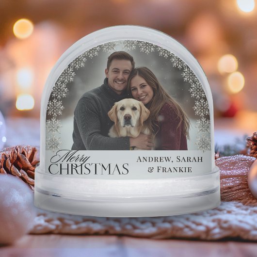 Gepersonaliseerde familie foto hond vrolijk kerstf sneeuwbol