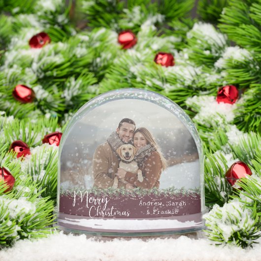 Gepersonaliseerde familie foto hond vrolijk kerstf sneeuwbol (Kerstmis)