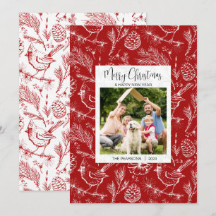 Gepersonaliseerde Familie Foto Kardinaal Kerstmis Feestdagenkaart