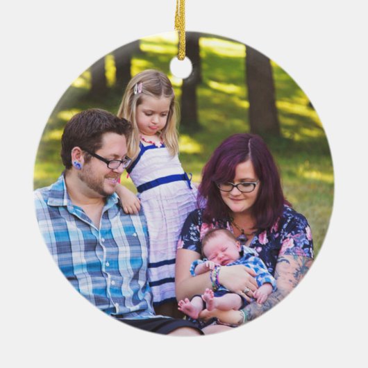 Gepersonaliseerde familie Foto: Red White Snowflak Keramisch Ornament (Achterkant)