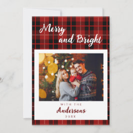 Gepersonaliseerde familie foto rood plaid feestdagenkaart