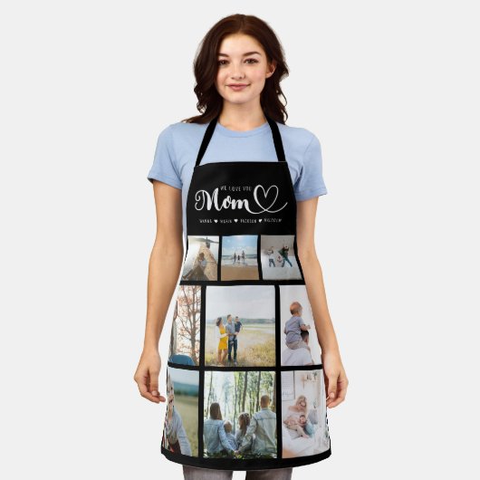 Gepersonaliseerde familie fotocollage We houden va Schort (Gedragen)