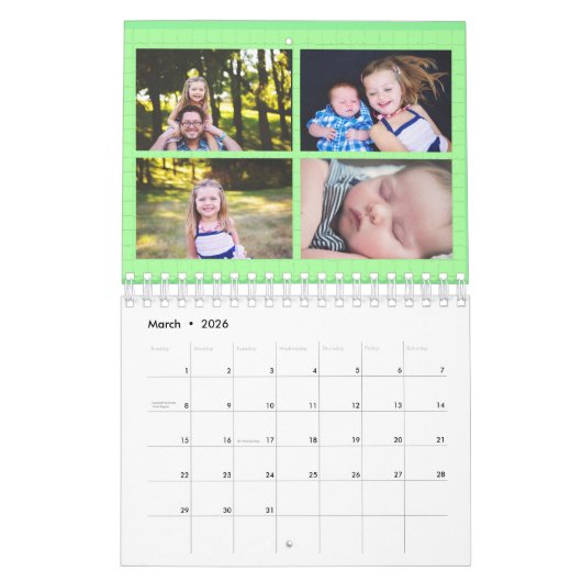 Gepersonaliseerde familie foto's kalender (Mar 2026)