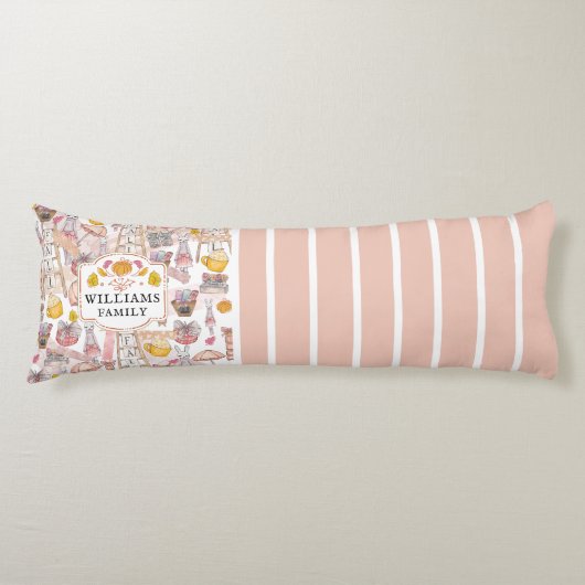 Gepersonaliseerde familie herfst Waterverf Lichaamskussen (Voorkant)