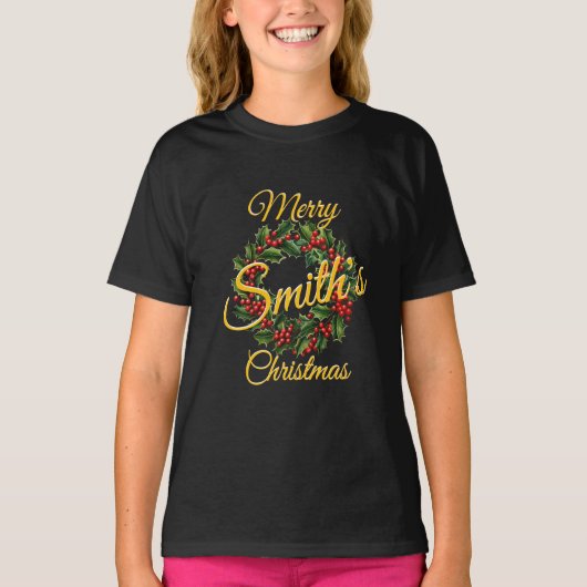 Gepersonaliseerde Familie Kerst Garland T-shirt (Voorkant)